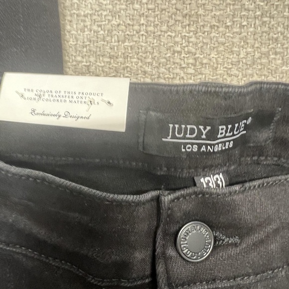 Judy Blue Jeans Womens 13/31 Black High Waist Wide Crop Raw Hem Denim Stretch - Picture 5 of 9